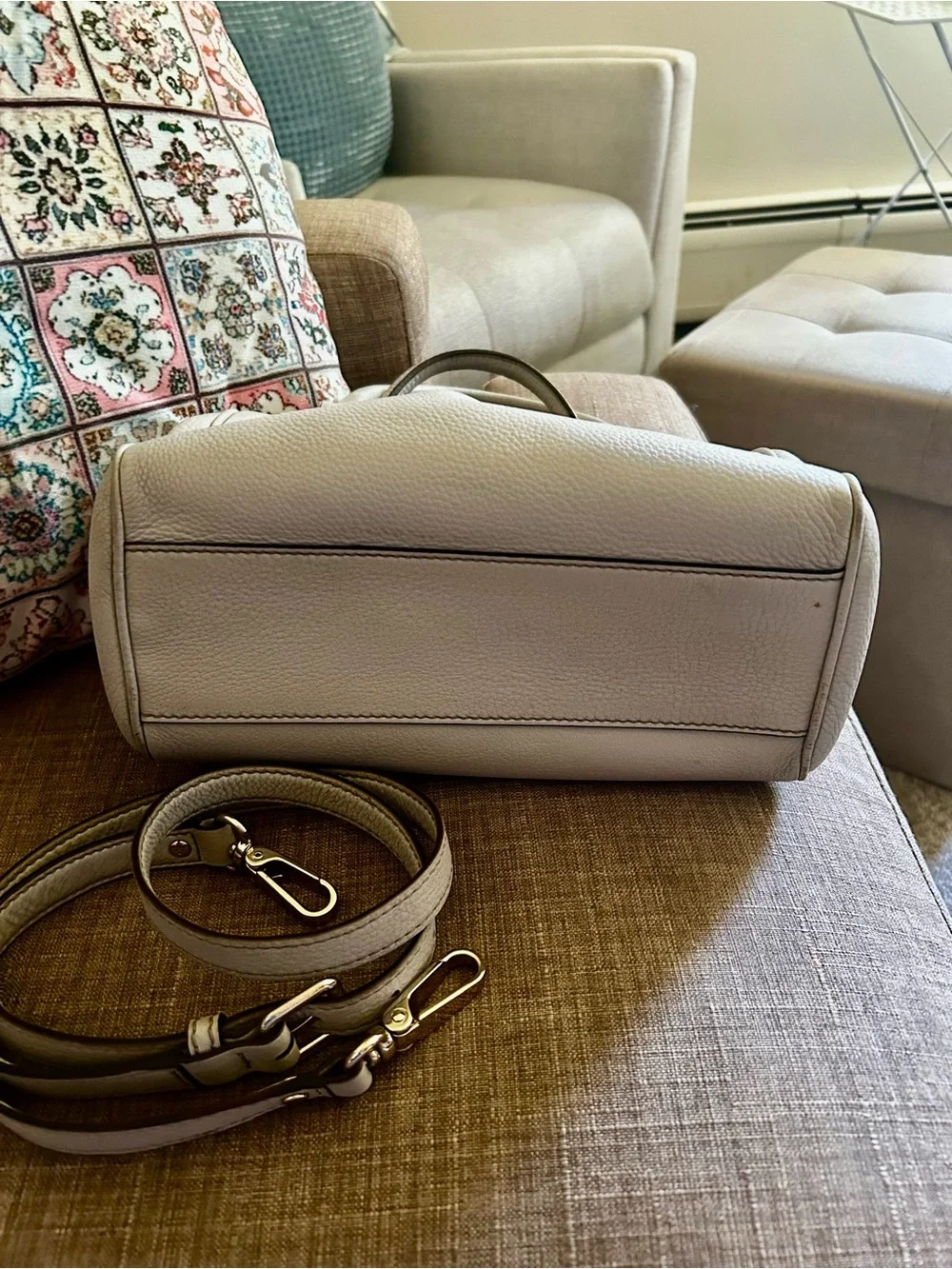 kate spade New York Taupe Leather Satchel with Detachable Strap